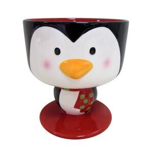 Hand Painted Holiday Penguin‎ Ceramic Trifle Bowl